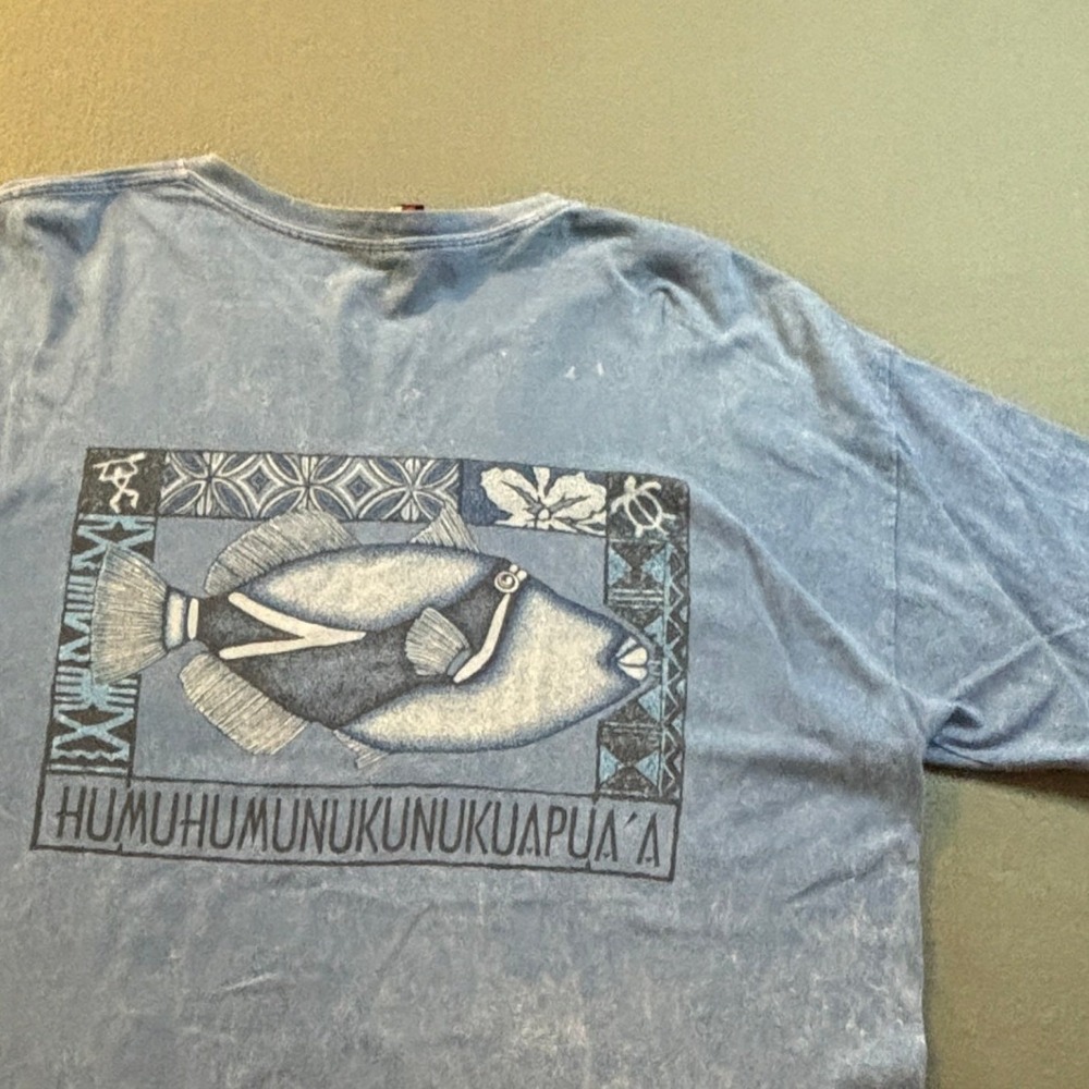 VTG Lava Blues Humuhumunukunukuapua'a Fish T Shirt Mens XL Blue Acid Wash Y2K